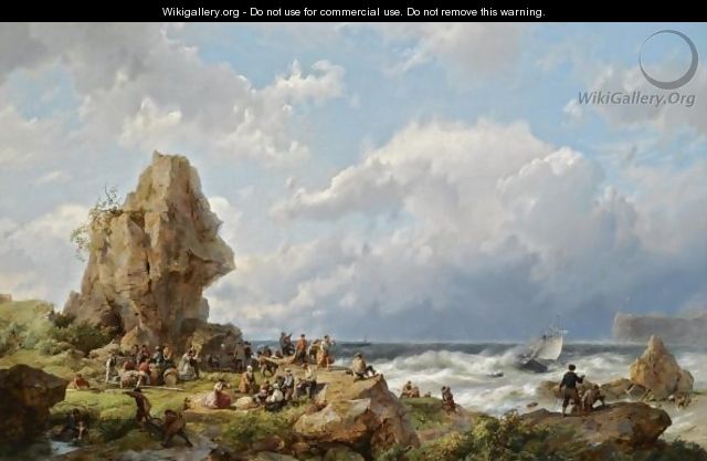 Many Shipwrecked Figures On A Rocky Coast - Hermanus Koekkoek