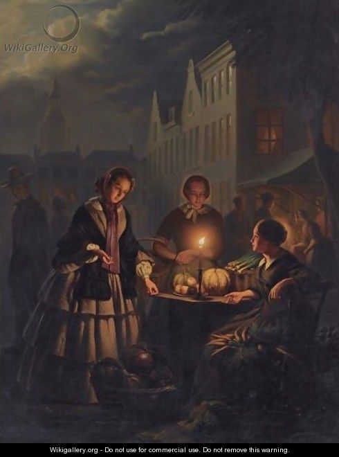 A Vegetable Market At The Grote Markt In The Hague - (after) Petrus Van Schendel