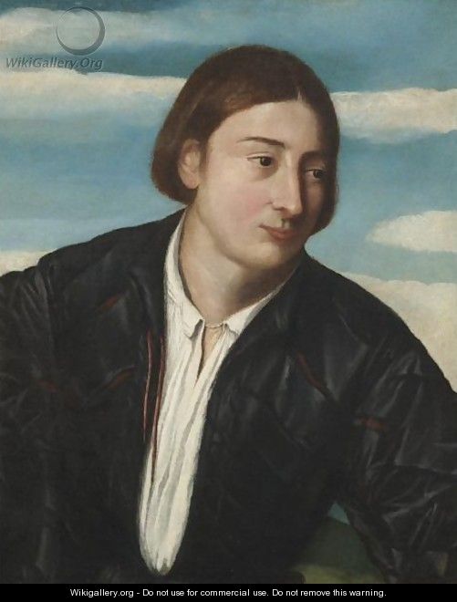 Portrait Of A Young Man, Head And Shoulders, Wearing A Black Satin Doublet And A White Shirt - (after) Jacopo D