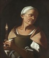 An Old Lady Holding A Candle - (after) Trophime Bigot