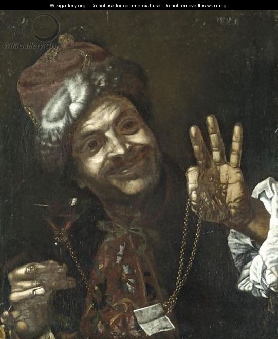 Portrait Of A Smiling Man Holding Up A Wine-Glass And A Gold Chain - (after) Pietro Bellotti
