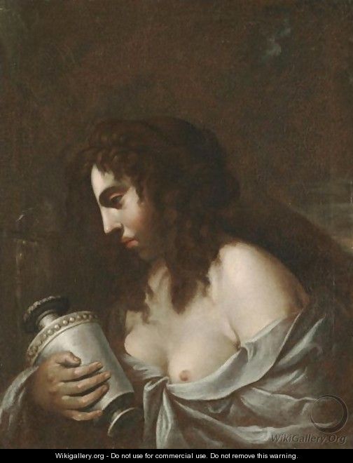 The Penitent Magdalene Holding A Jar Of Ointment Before A Crucifix - (after) Giovanni Baglione