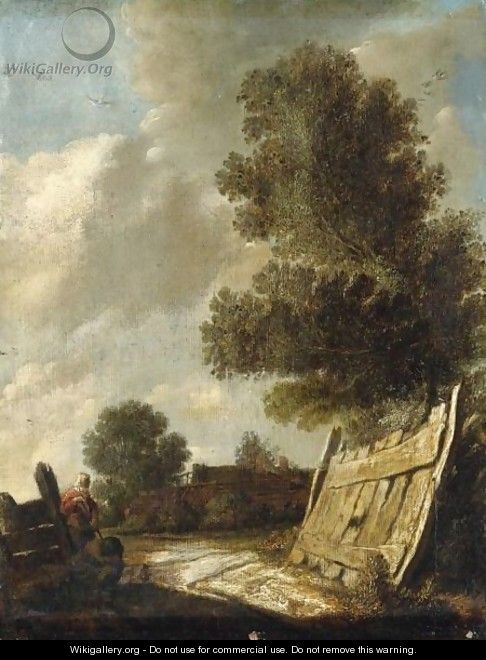 A Landscape With Travellers Resting In The Foreground - (after) Jan Van Goyen
