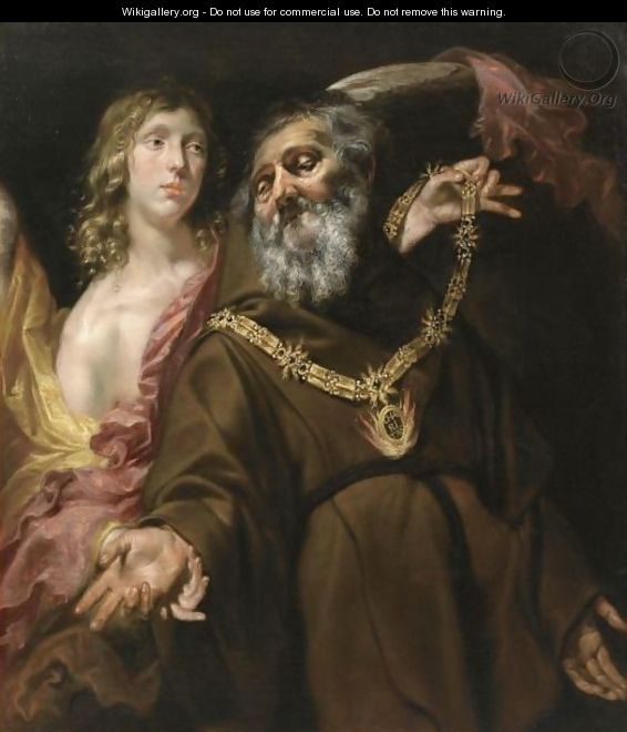 Saint Francis Of Paola Receiving The Arms From Saint Michael In A Vision - (after) Jan Cossiers