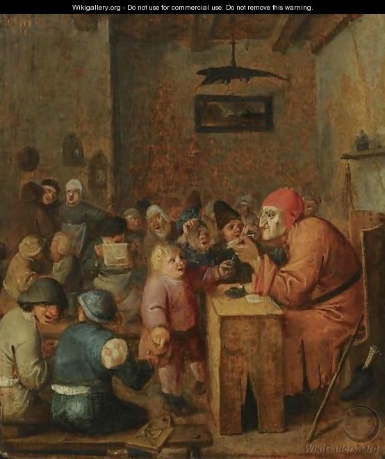 A Schoolroom Interior With Children Gathered Around A Schoolmaster - (after) Adriaen Brouwer