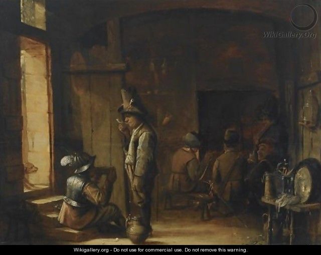 An Interior Of An Inn With A Peasant Smoking A Pipe And A Soldier Drinking - Joos van Craesbeeck