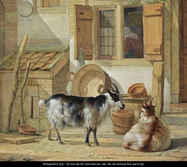 A Courtyard With Two Goats - Abraham van, I Strij