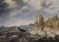 Shipping In A Heavy Storm Along A Rocky Coast - Abraham Willaerts