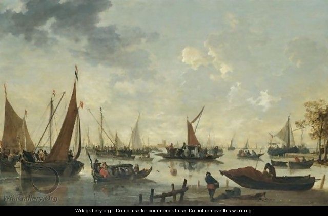 Boats And Ships On The River Maas, The Grote Kerk And Dordrecht In The Distance - Hendrick de Meyer