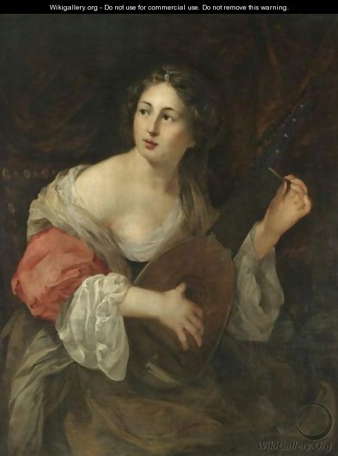 A Young Woman Playing The Lute - Flemish School