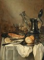 Still Life With A Pewter Flagon And Upturned Wineglass, A Slice Of Salmon - Pieter Claesz.