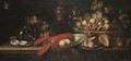 Still Life With Grapes, Peaches And Plums In A Large Basket, With Other Fruit, A Lobster In A Porcelain Bowl - The Pseudo-Simons