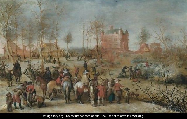 A Winter Landscape With Soldiers Defending A Town - Pieter Snayers