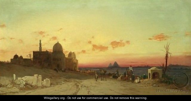 A View Of The Tomb Of The Caliphs With The Pyramids Of Giza Beyond, Cairo - Hermann David Solomon Corrodi