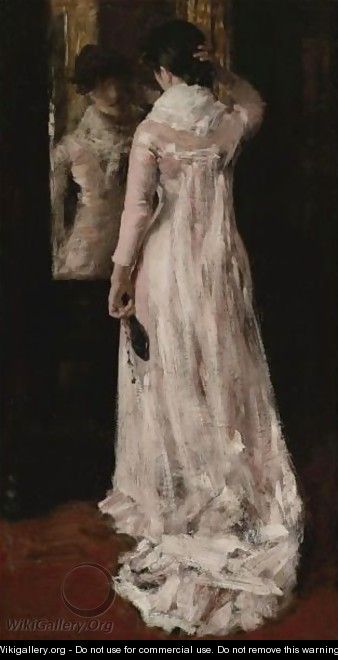 I Think I Am Ready Now (The Mirror, The Pink Dress) - William Merritt Chase