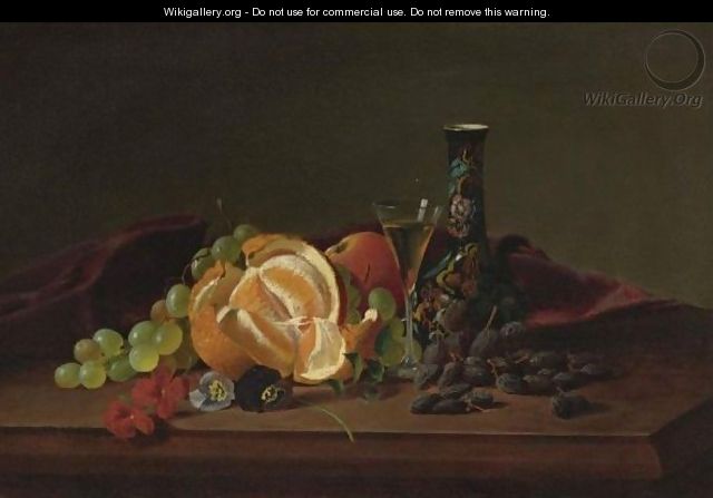 Orange, Raisins, Pansies, Wine Glass And Japanese Vase - Maria Peale