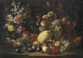 Natura Morta Di Frutta Con Vaso Di Fiori E Un Uccellino - Abraham Brueghel