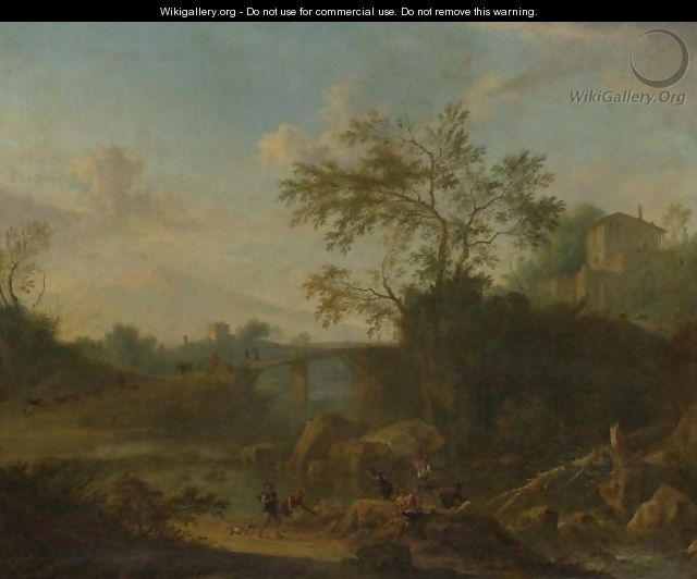 Landscape With Figures By A River - Dutch School