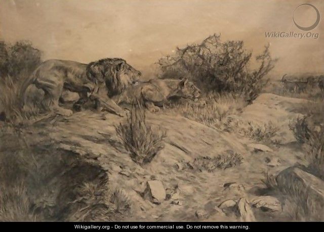 Prowling Lions - Paul Friedrich Meyerheim