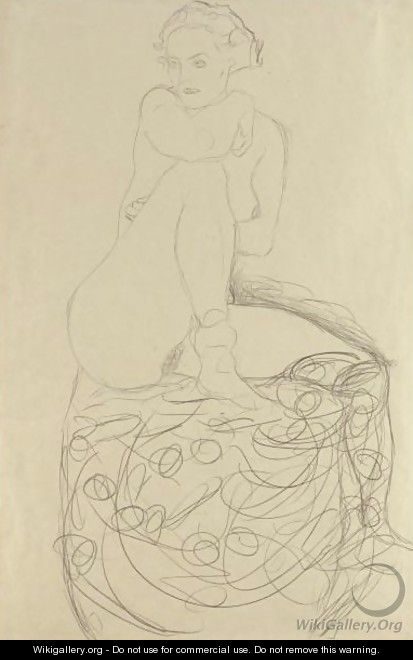 Mit Aufgestelltem Rechten Bein Sitzender Akt (Seated Nude With Raised Right Leg) - Gustav Klimt