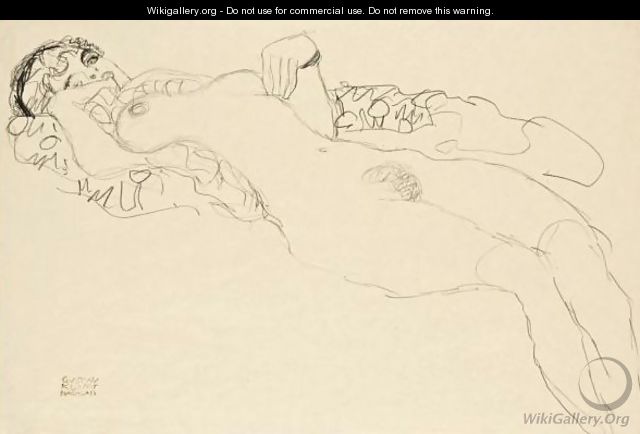 Liegender Madchenakt Nach Links (Reclining Female Nude Facing Left) - Gustav Klimt