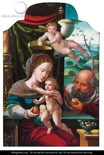 The Holy Family Crowned By An Angel - (after) Pieter Coecke Van Aelst