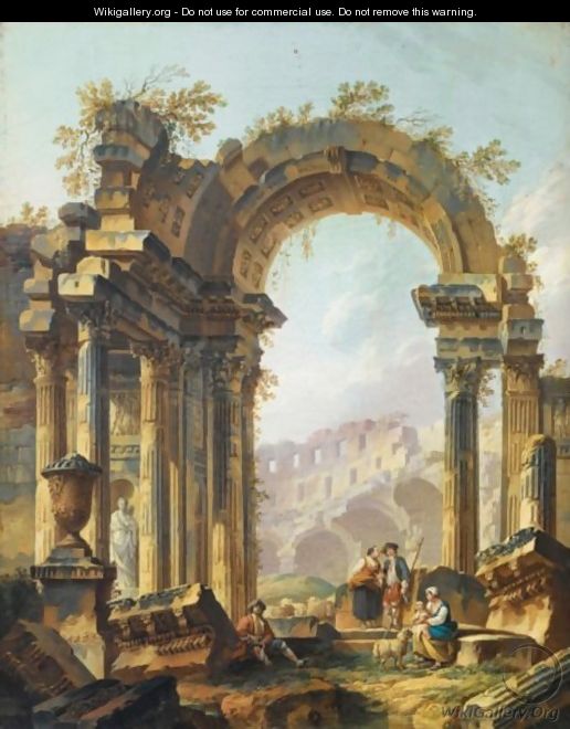 Bergers Se Reposant Dans Un Paysage De Ruines Romaines - Pierre-Antoine Demachy