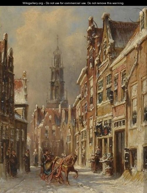 Figures On A Sledge In A Snow-Covered Dutch Town - Pieter Gerard Vertin
