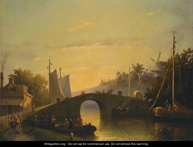Figures Near A Bridge In A Dutch Town - Joseph Bles