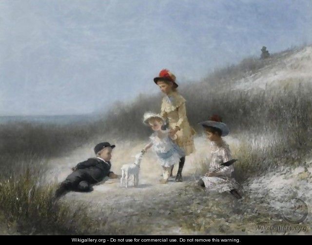 Children In The Dunes, Scheveningen - Ferdinand Carl Sierig