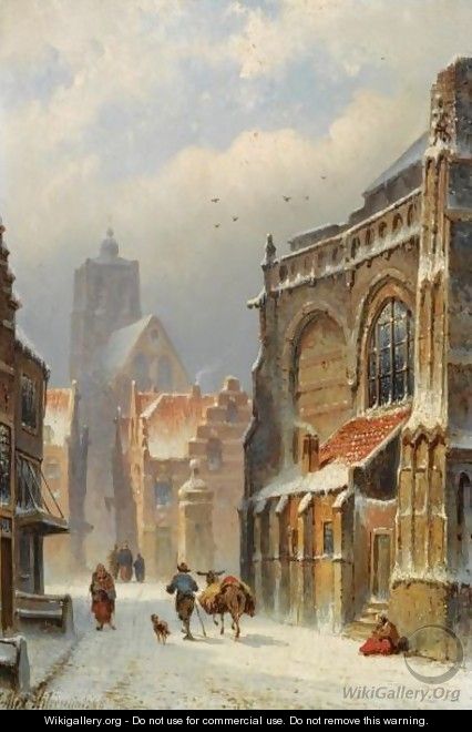 Figures In The Streets Of A Wintry Town - Eduard Alexander Hilverdink