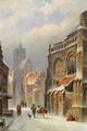 Figures In The Streets Of A Wintry Town - Eduard Alexander Hilverdink