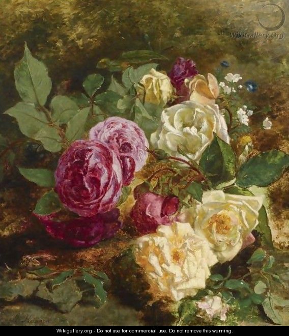 A Still Life With Roses - Adriana-Johanna Haanen