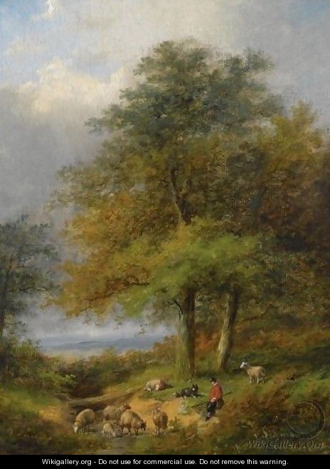 A Shepherd In A Forest Landscape - Franz van Severdonck