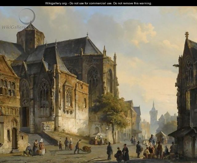 Figures On A Market Square In A Dutch Town - Cornelis Springer