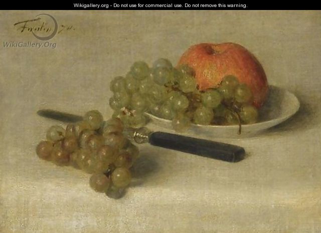 A Still Life With An Apple And Grapes - Ignace Henri Jean Fantin-Latour