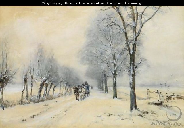 A Horse And Carriage In The Snow - Louis Apol