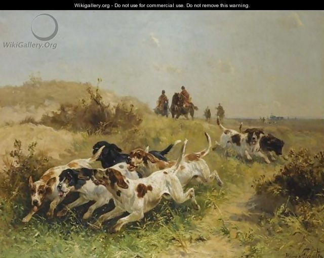 A Hunting Scene, Setters On The Scent - Henry Schouten