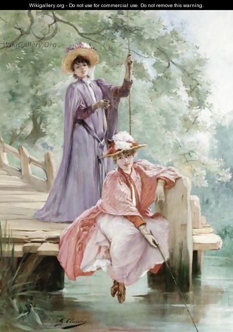 Elegant Ladies Fishing - Georges Jules Victor Clairin