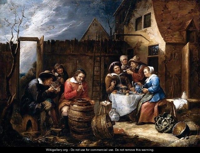 Boors Eating Drinking and Smoking outside a Cottage 1657 - Gillis Van Tilborgh