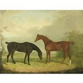 Two horses in a landscape - James Barenger