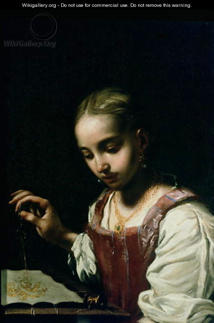A Girl Sewing - Antonio Amorosi