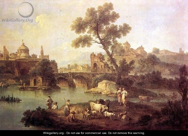 Landscape with River and Bridge c. 1740 - Giuseppe Zais