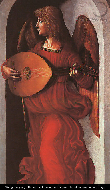 Angel in Red with a Lute 1490 - Associate of Leonardo da Vinci