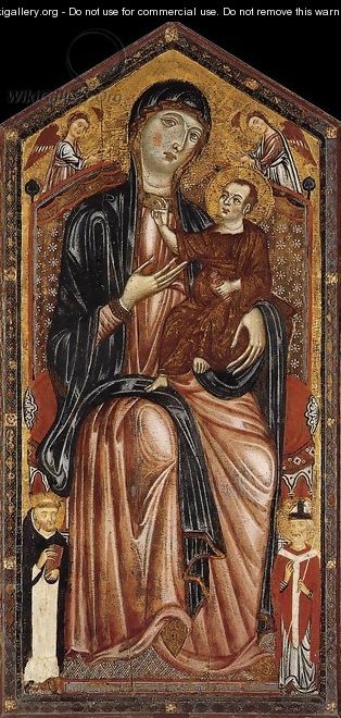 Virgin and Child Enthroned with St Dominic, St Martin and Two Angels c. 1290 - Italian Unknown Masters