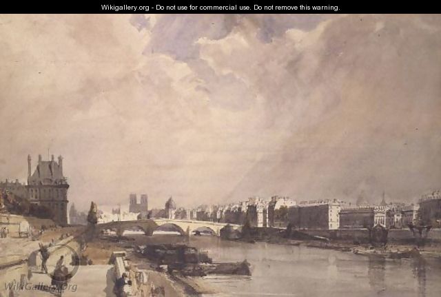 View along the Seine with the Pont Royal and the Pavilion de Flore, Tuileries - Thomas Shotter Boys