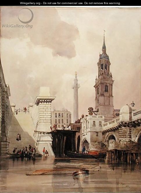 The Church of St. Magnus the Martyr by London Bridge, with Monument in the Background - Thomas Shotter Boys