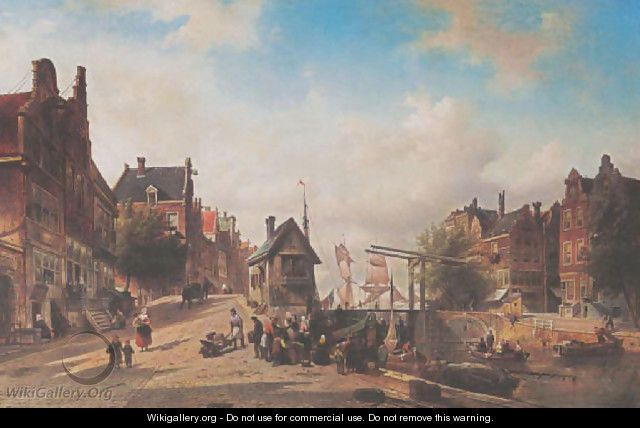 A view of the Singel near the Brouwersgracht, Amsterdam 1874 - Elias Pieter van Bommel