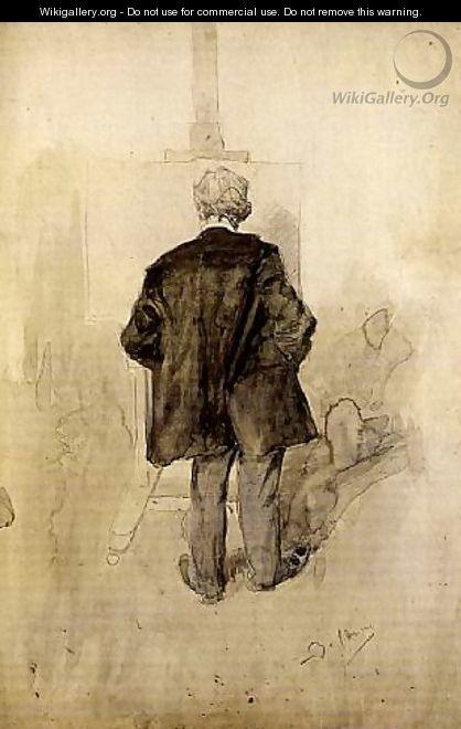 A Standing Man, Seen from Behind, Looking at a Painting on an Easel - Giovanni Boldini