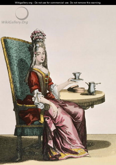 Lady Taking Coffee, fashion plate, c.1695 - Nicolas Bonnart